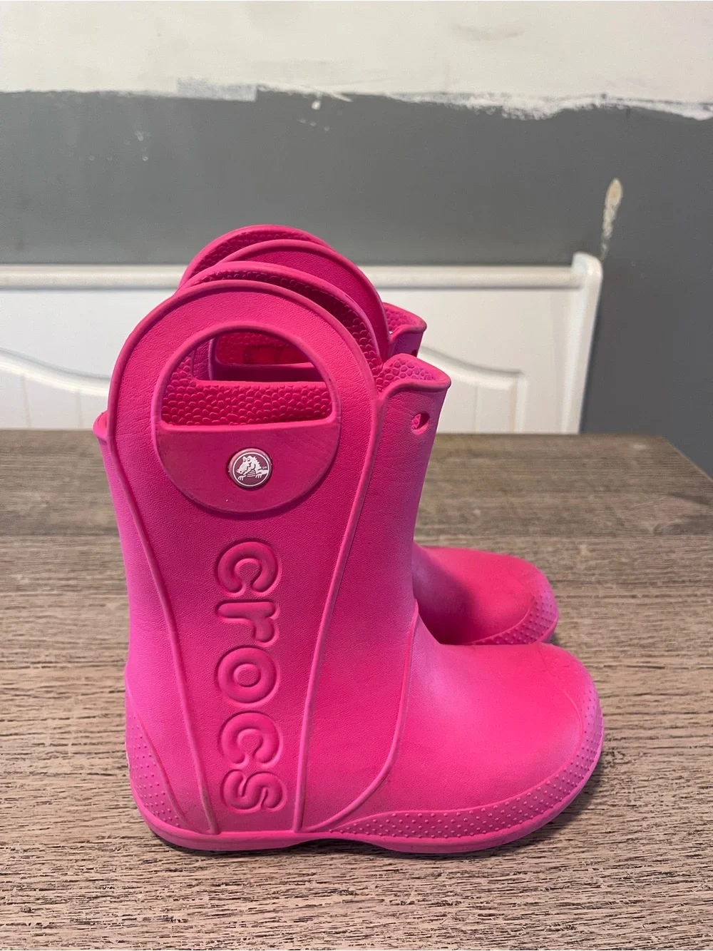 Crocs Handle It Rain Boots Kids Pink Slip On Lightweight Waterproof Outdoor C13